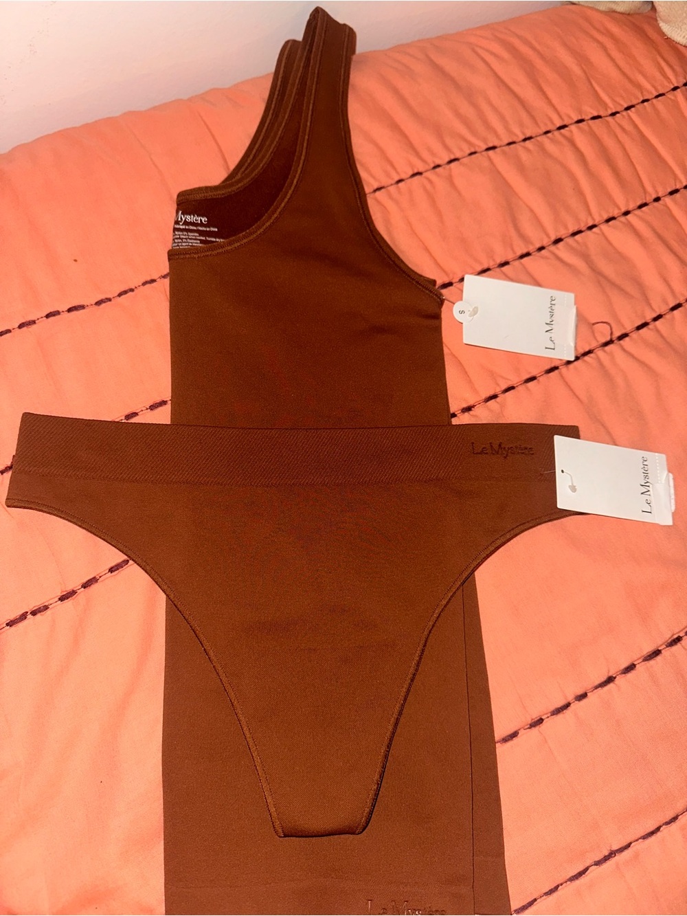 Le Mystere Rust Brown Seamless Tank & Thong Set